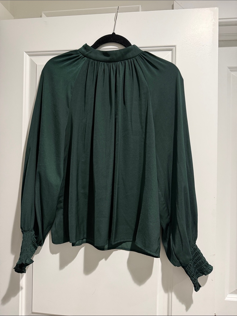GAP Women's Dark Green Smocked Cuff Blouse